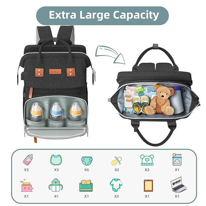 Diaper Bag Backpack with Changing Station, Large Diaper Bag, Baby Bag, Multifunctional Diaper Bag, Black