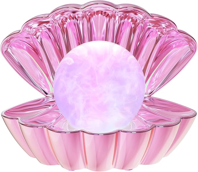 Shell Pearl Beach Themed Night Light, RGB 8 Colors Changing Mood Shell Pearl Lamps, Bedside LED Clamshell Portable Night Lights for Bar (Electroplating Powder)