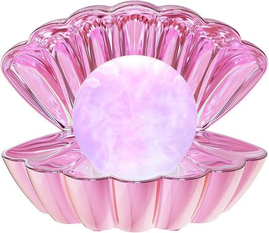 Shell Pearl Beach Themed Night Light, RGB 8 Colors Changing Mood Shell Pearl Lamps, Bedside LED Clamshell Portable Night Lights for Bar (Electroplating Powder)