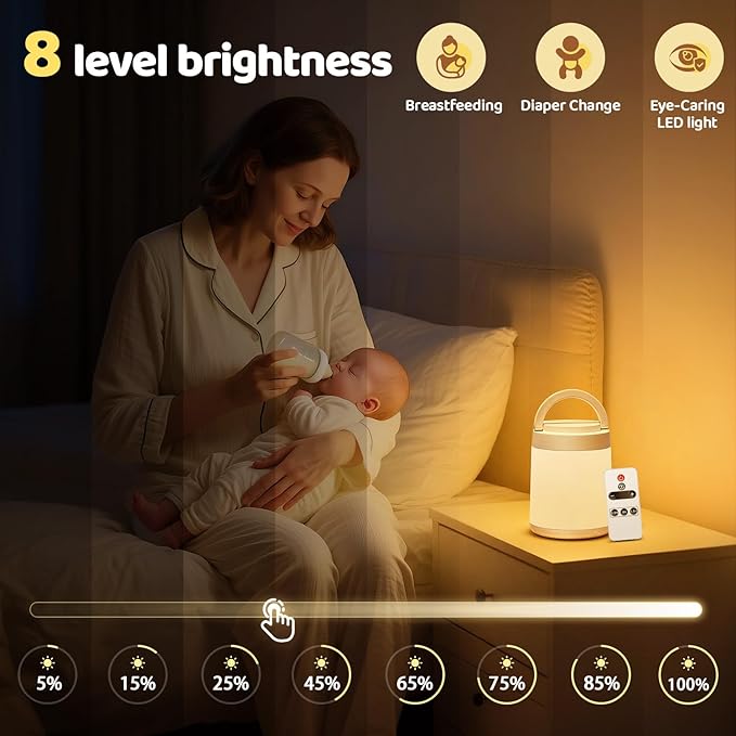 Night Light for Kids,10 Colors+8 Dimmable Baby Night Lights for Nursery Lamp,Portable+Remote+Touch Nightlight for Kids Room,1800mAh Rechargeable night light for Breastfeeding,Red Toddler Night Light