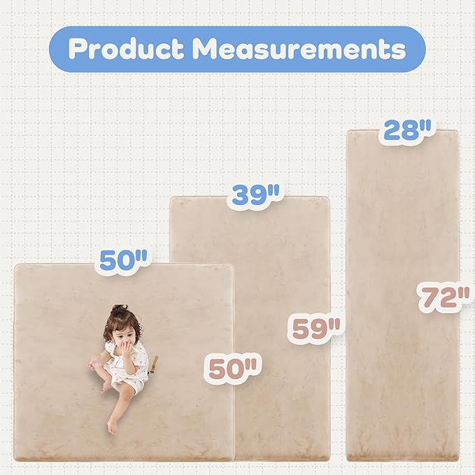 1.3" Thick Baby Bedside Floor Mat for Bedroom, Basic Padded Foam Soft Plush 2x6 Runner Rug with Non Slip Cushioned for Nursery Playroom (Beige)