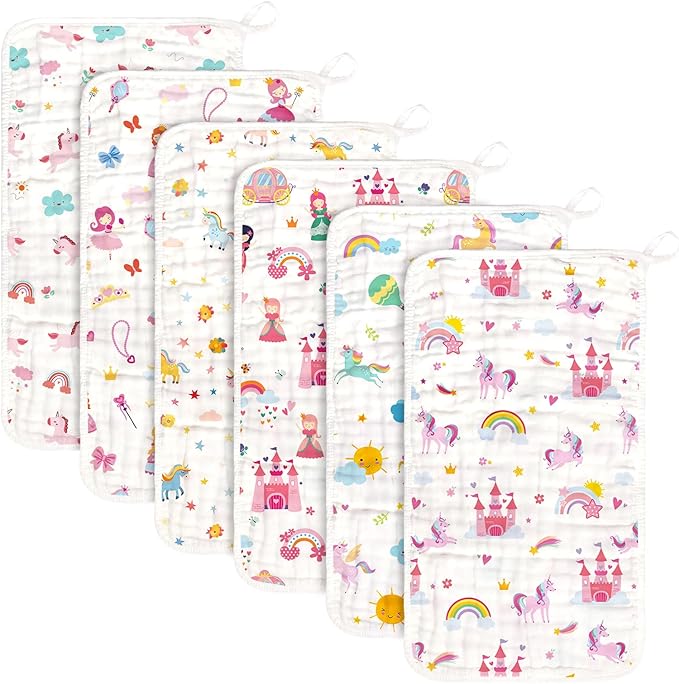 Baby Burp Cloths Muslin Washcloths 6 Pack Muslin Burp Cloths 100% Cotton Large 20''x12'' Soft 6 Layers Baby Burp Rags for Boys Girls Baby Essentials for Newborn Gift Machine Washable