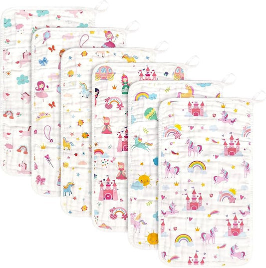Baby Burp Cloths Muslin Washcloths 6 Pack Muslin Burp Cloths 100% Cotton Large 20''x12'' Soft 6 Layers Baby Burp Rags for Boys Girls Baby Essentials for Newborn Gift Machine Washable