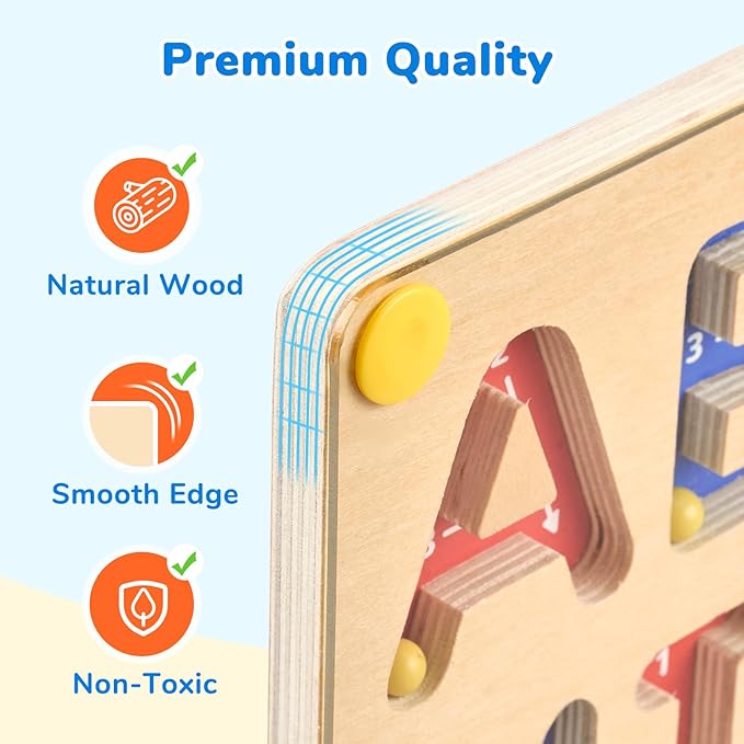 JoyCat Magnetic Letter Tracing Board, Wooden Alphabet Tracing Board for Toddlers ABC Magnets Letter Writing Practice, Magnetic Maze Preschool Learning Educational Toys for Kids 3-5