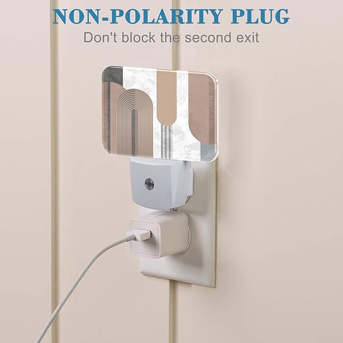 Modern Minimalist Art Night Light Plug into Wall, Gray Lines and Black Circles Night Light with Dusk to Dawn Sensor for Kid Girls Boys Women Bedroom, Hallway, Kitchen, Bathroom, Stairs Decor