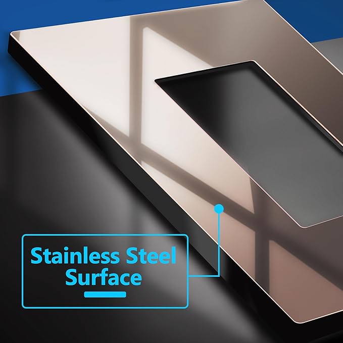 LIDER Decorator Metal Wall Plate, Temperature and Impact Resistant, 201 Stainless Steel, Screwless Cover, Modern Decoration Upgrade, Mid-Size 1-Gang 4.88" x 3.11", Polished Rose Gold, LSMWP-31M-PRG