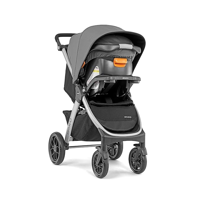 Chicco Bravo 3-in-1 Trio Travel System, Bravo Quick-Fold Stroller with KeyFit 30 Infant Car Seat and Base, Car Seat and Stroller Combo | Camden/Black