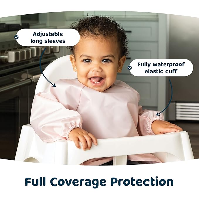 Tiny Twinkle Long Sleeve Bib for Babies & Toddlers – 2 Pack Waterproof Smock Bibs for Eating – Machine Washable & Mess-Proof, Baby Feeding Essential & Shower Must-Have (Rose Burgundy,6–24M)