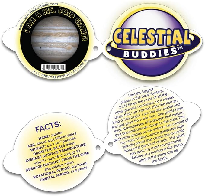 Celestial Buddies Jupiter Buddy | 12" Soft Stuffed Plush, Embroidered Features, Fun Planet Facts Tag for Kids – STEM Learning, Educational Gift, Classroom & Homeschool Science Space Astronomy | 0+
