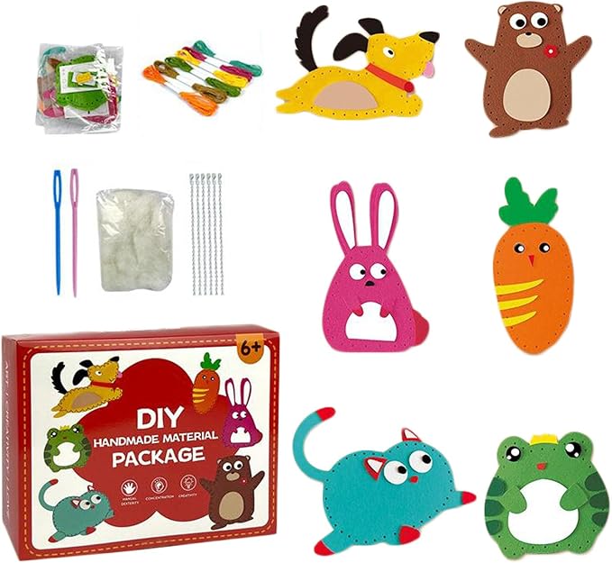 Whateveri DIY Doll Sewing Toys, Whatever Sewing Kit, Sewing Kit for Kids, My First Sewing Kit, Weaving Loom for Kids, Sew Fun Animals Kit, Handmade Kids Sewing Crafts DIY Kits Kids 8-12 (A Set)