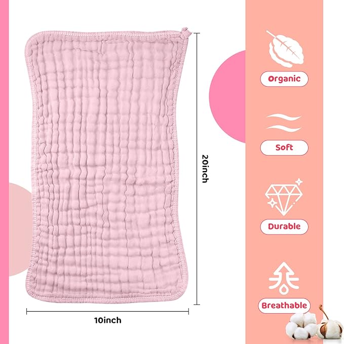8 Packs Muslin Burp Cloths 6 Layers Unisex Baby Items Absorbent Burp Rags Colorful Muslin Washcloths for Baby Plain Soft Cotton Cloth for Babies Girls Boys, 10 x 20 Inch (Bright Colors)