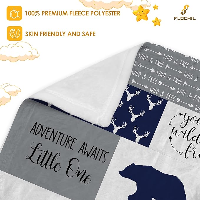 Personalized Baby Blankets, Custom Baby Blanket - Baby Blanket with Name for Boys, Best Gift for Baby, Newborn Elephants Flush Fleece (30x40) (Woodland 3)