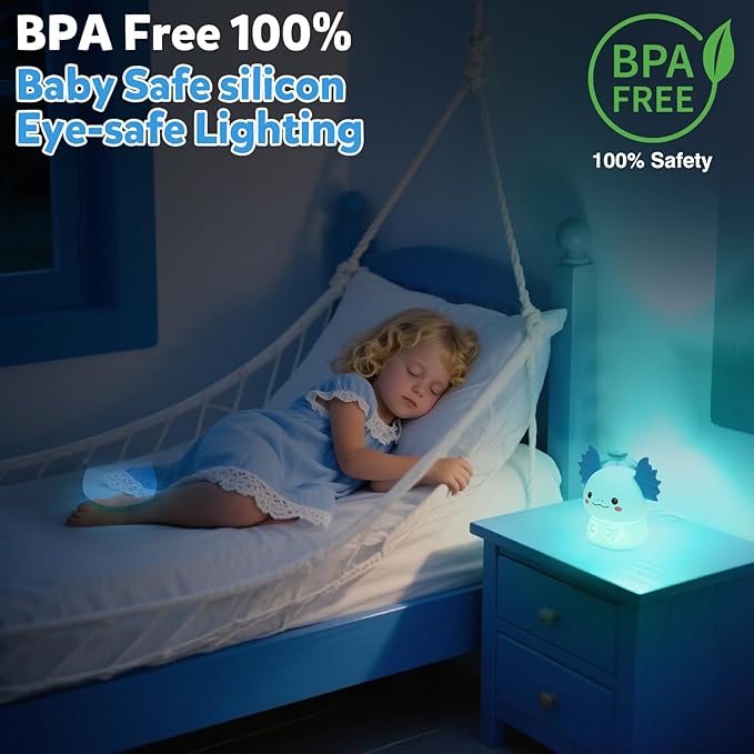 Axolotl Night Light for Kids, 7-Color Changing & 3 Adjustable Brightness Levels,Rechargeable Silicone Bedside Lamp, Animal Night Lamp for Kids Room,Gift for Boys & Girls,Axolotl Nightlight