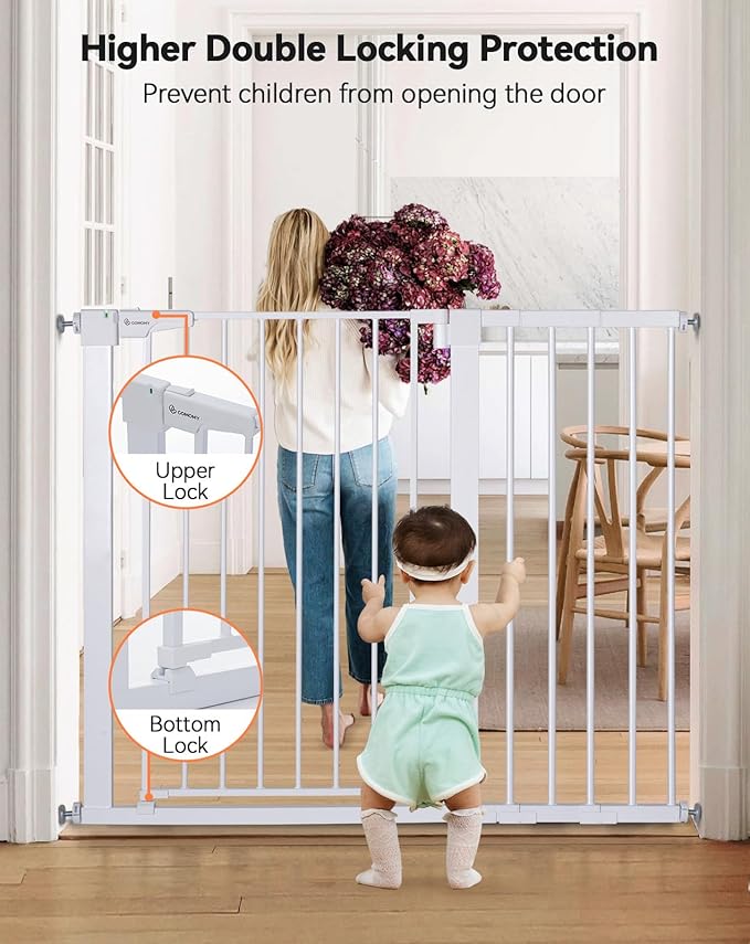 COMOMY 36" Extra Tall Baby Gate for Stairs Doorways, Fits Openings 29.5" to 40.6" Wide, Auto Close Sturdy Safety Dog Gate for House, Pressure Mounted Easy Walk Through Pet Gate with Door, White