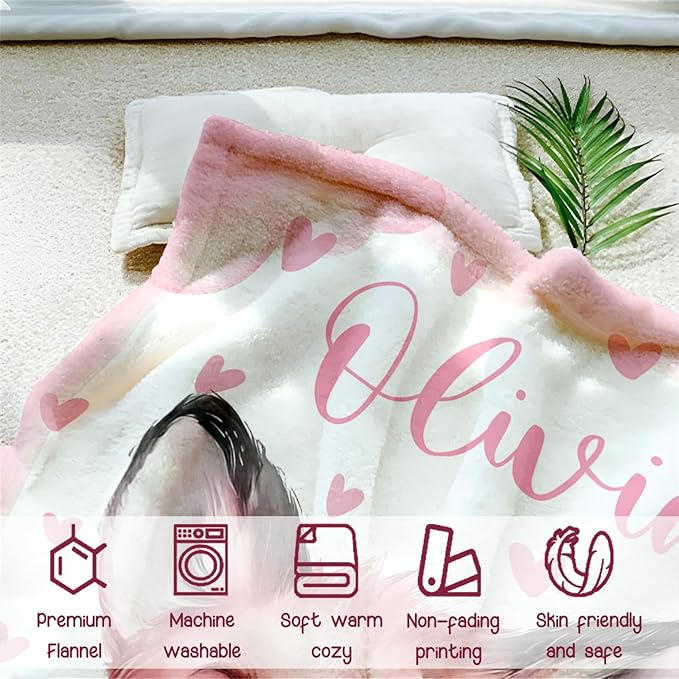 Personalized Baby Blanket for Girls, Custom Baby Blanket with Name, Soft Cozy Personalized Name Blankets for Kids, Customized Fox Blanket for Infant Toddler Birthday Christmas