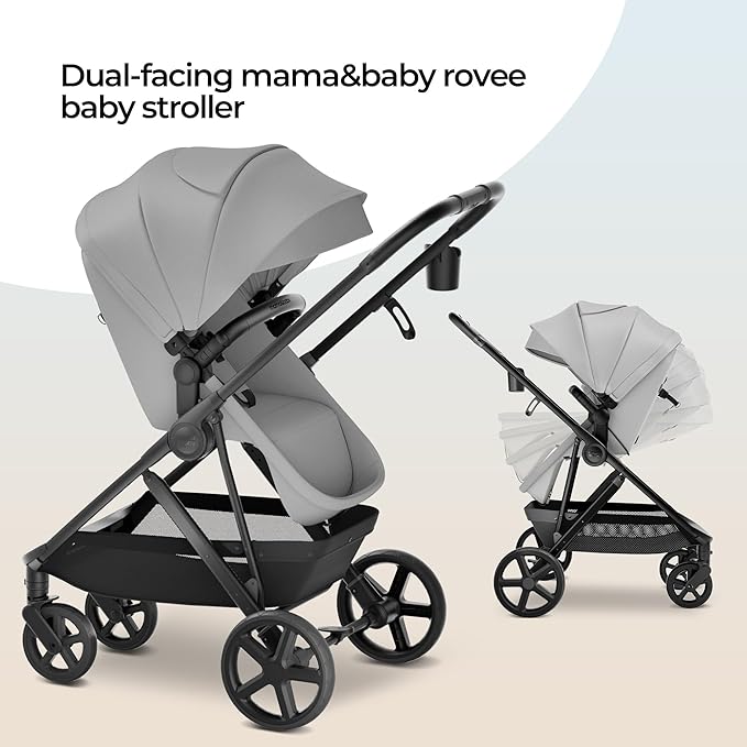 MAMA & BABY Rovee 2-in-1 Baby Stroller, Convertible Infant & Toddler Stroller with Reversible Seat, Large UPF 50+ Sun Canopy, Foldable Stroller with Shock-Absorbing Wheels & Storage Basket