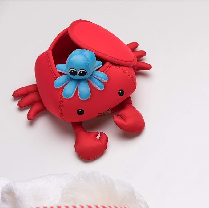 Manhattan Toy Neoprene Crab 5-Piece Floating Spill n Fill Bath Toy with Quick Dry Sponges and Squirt Toy