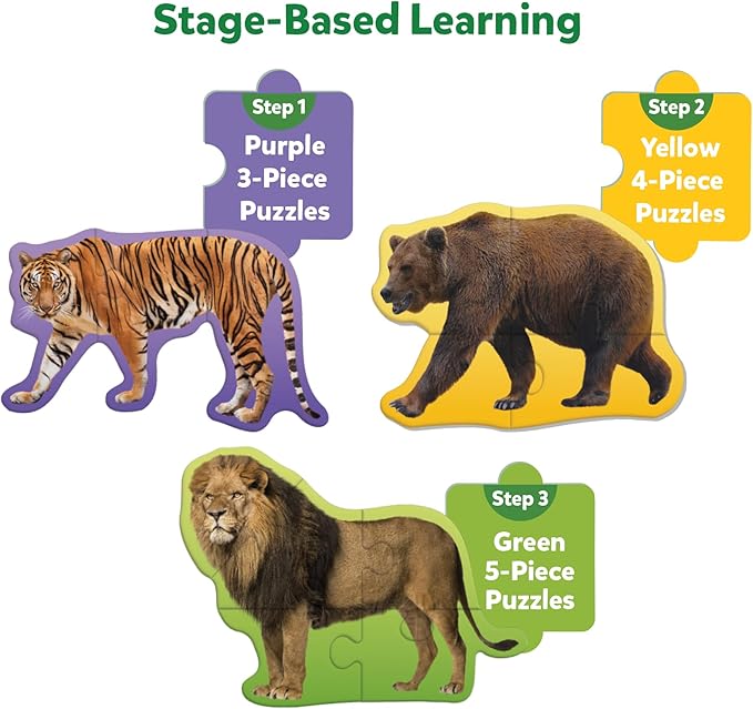 Skillmatics Step by Step Puzzles - 40 Piece Jigsaw & Toddler Puzzle, Montessori Educational Toy for Boys & Girls, Wild Animals, Travel Friendly, Gifts for Kids Ages 3, 4, 5 and Up