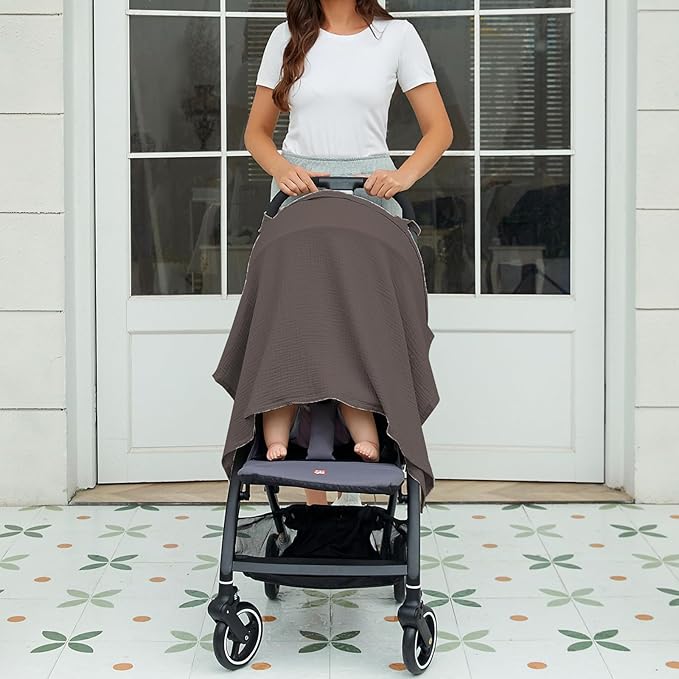 Muslin Nursing Cover for Baby Breastfeeding, Breathable 100% Cotton Breastfeeding Cover with Rigid Hoop for Mother Nursing Apron (Coffee)