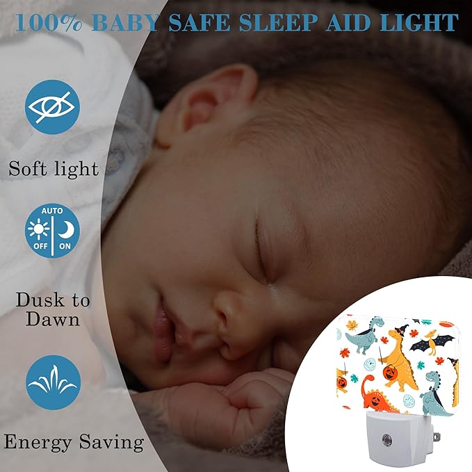 Halloween Cute Funny Dinosaur Night Light for Kids, Halloween LED Night Light Plug into Wall with Dusk to Dawn Sensor for Girls Boys Women Men Bedroom,Hallway,Kitchen,Bathroom,Stairs Decor