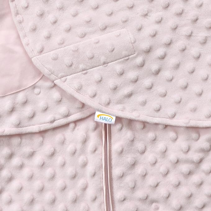 HALO Sleepsack Swaddle Plush Dot Velboa, 3-Way Adjustable Swaddle Blanket, TOG 3.0 for Cool Climates, Pink, Newborn, 0-3 Months