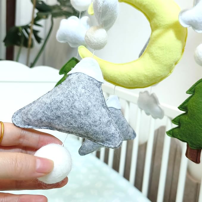 Moon Baby Mobile for Crib, Felt Baby Crib Mobile for Boys Girls, Baby Mobile for 0-5 Months,Nursery Decor Theme for Infant Bedroom Hanging(Mountain Cloud Mobile Hanger)