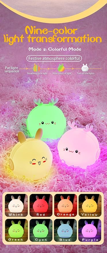 Night Light Kids, Cute Soft Glow Protect Eyes Night Light Bunny Lamp with 30mins Timer Rechargeable Nightlight for Kids Children Women Girls Toddler Bedroom Bedside Livingroom