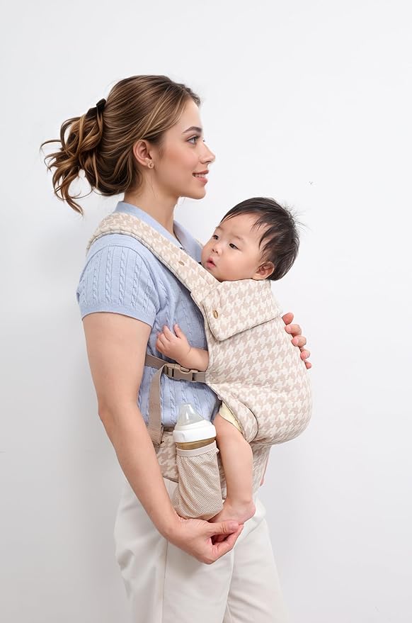Baby Carrier for Newborns to Toddlers, 2025 Upgraded Houndstooth Adjustable Soft Cotton Linen Carrier, 4-in -1 Lightweight Front and Back Ergonomic Baby Holder Carrier