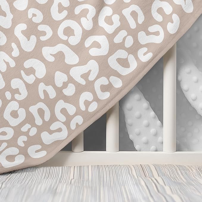 Leopard Print Minky Baby Blanket 30 x 40 Inches for Girls, Soft Plush Receiving Blanket with Dotted Back, Gift for Toddler Newborn Infant Christmas Birthday Baby Shower