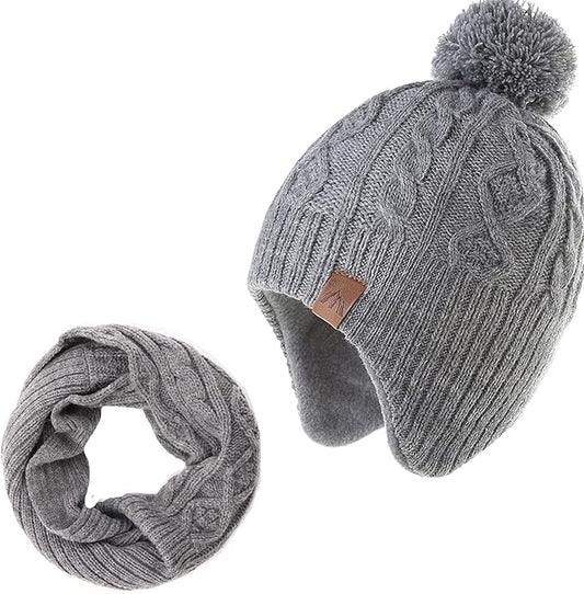 LMLALML Boys Winter Hat Earflap Knitted Beanie for Kids Warm Fleece Lined Thicken Hat for Baby