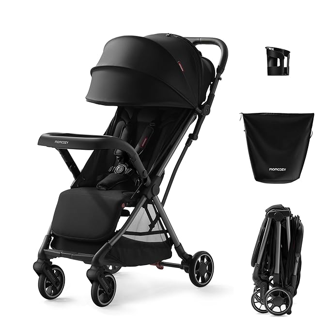 Momcozy ClickGo Lightweight Stroller, Compact Travel Stroller for Airplane with One-Click Fold, Baby Strollers and Toddler Stroller with Large Canopy for Kids from 0 Months, Extendable UPF50+ Canopy