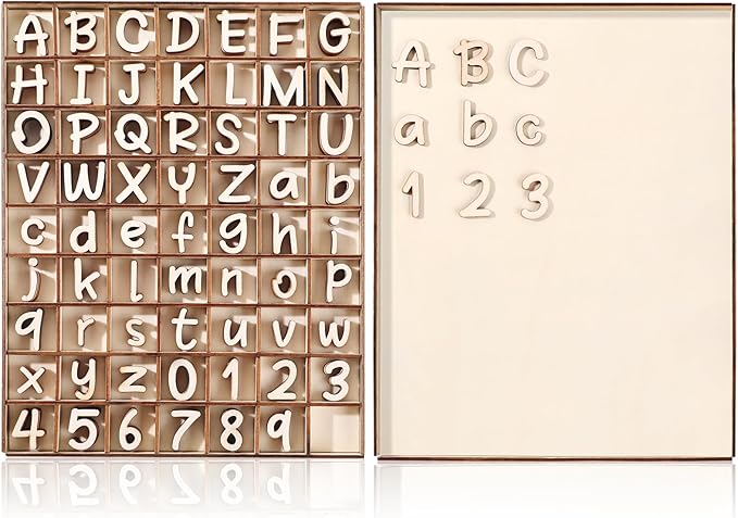 Geelin 248 Pcs 1 Inch Wood Alphabet Letters Numbers with Storage Box Blank Unfinished Wooden Letters Numbers with Rustic Storage Tray for Spelling Learning Education DIY Crafts