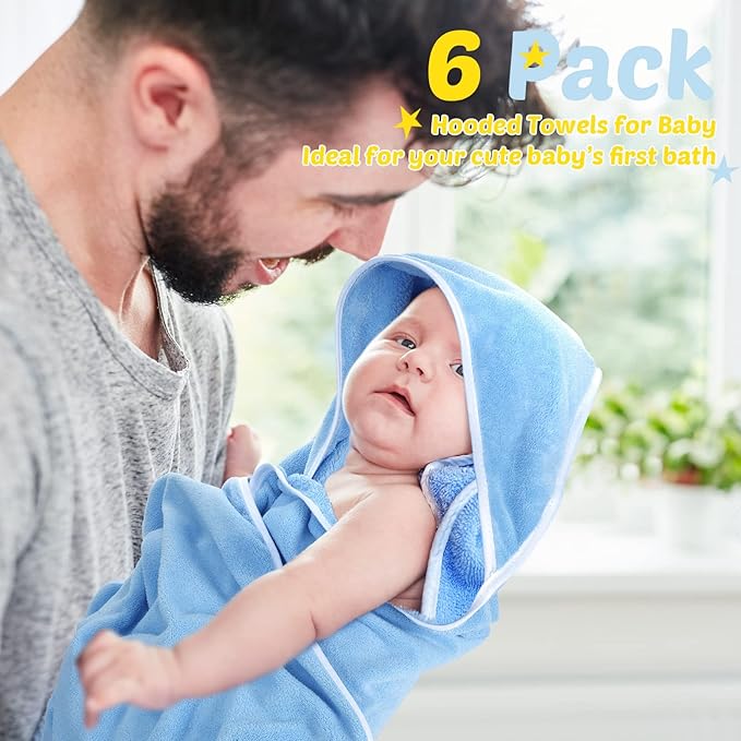 Chumia 6 Pack Baby Bath Towel Coral Fleece Soft Absorbent Newborn Hooded Towel for Kid 30 x 30 Inch Toddler Bath Blanket for Babies Infant Shower Gift(Multicolor)