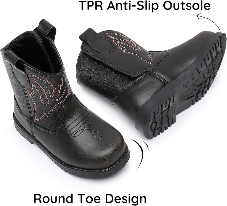 Blikcon Toddler Cowboy Boots for Boys Girls Baby Infant Cowgirl Boots Round Toe All Seasons 6-36 Months (Infant/Toddler)