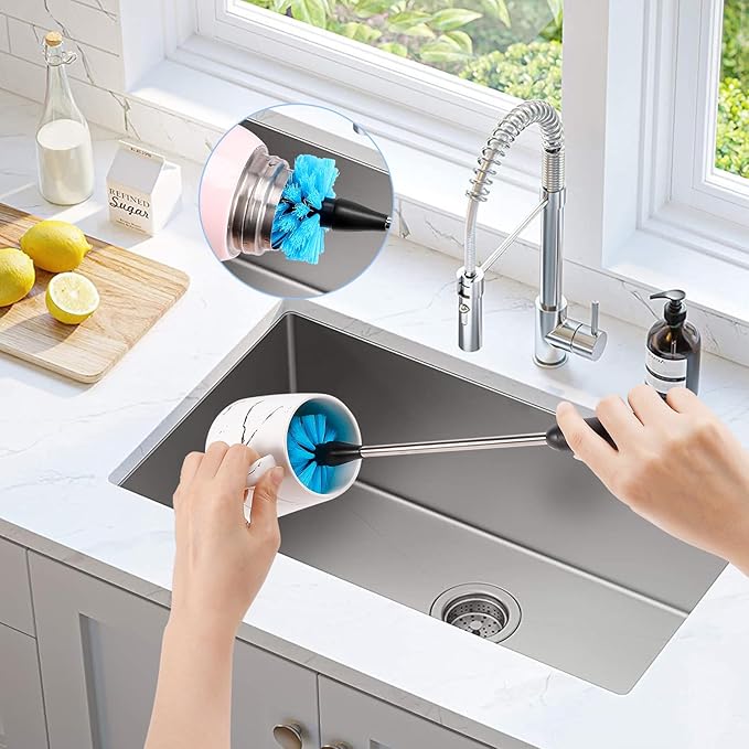3-in-1 Stainless Steel Cleaning Brush Set, Long Handle for Narrow Neck Bottles, Sport Bottles, Coffee Mugs, Tumblers, Flask
