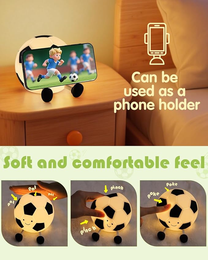 YISUN Soccer Silicone Night Light for Kid, Rechargeable Night Lights with 7 Colors & Timer, Cute Squishy Lamp for Boys Girls Christmas Gifts, Dimmable LED Light Room Decor Toys
