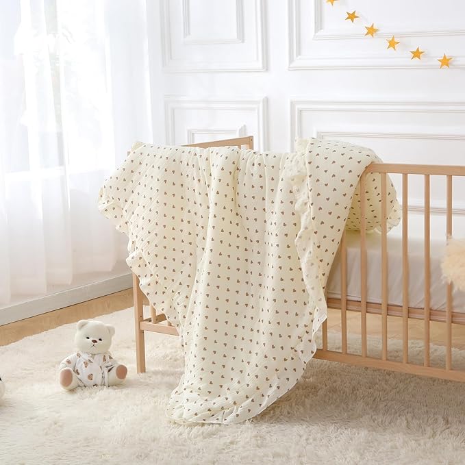 100% Cotton Muslin Crib Comforter/Quilt,Ultra Soft Cozy Reversible Baby Blanket,All Season Toddler Blankets for Boys and Girls, Machine Washable,41"x48"