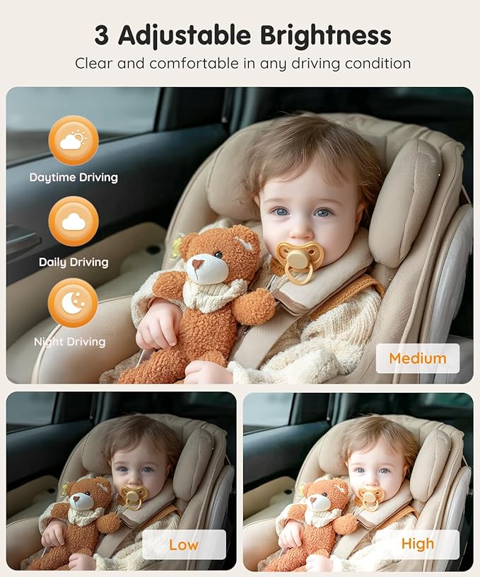 Babyvue BV3PRO 7.2" 1080P HD Dual Camera Car Baby Monitor for 2 Kids, IR Night Vision, Easy Installation, Brightness Adjustment, Car Seat Camera, Ideal Gift for Girls and Pets Monitoring
