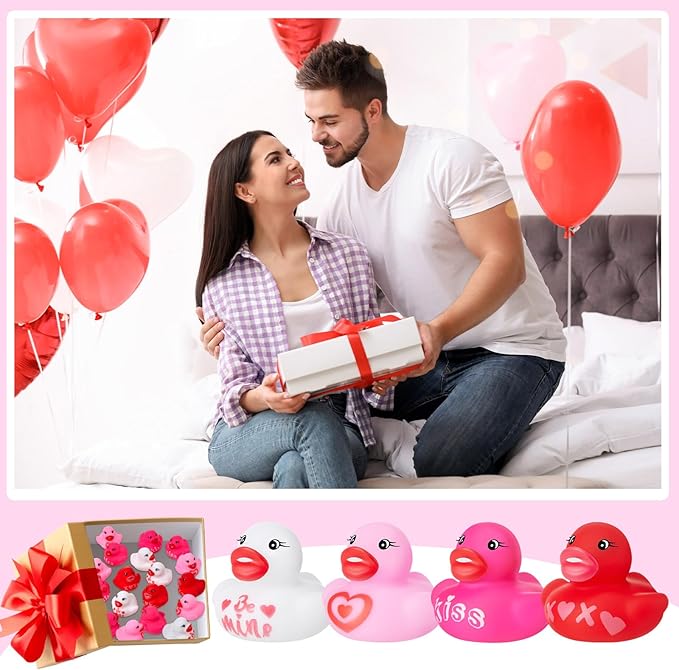 400 Pcs Valentine's Day Rubber Ducks Assorted Mini Rubber Duckies Pool Bath Ducks Toys for Party Favors Classroom Exchange Gifts