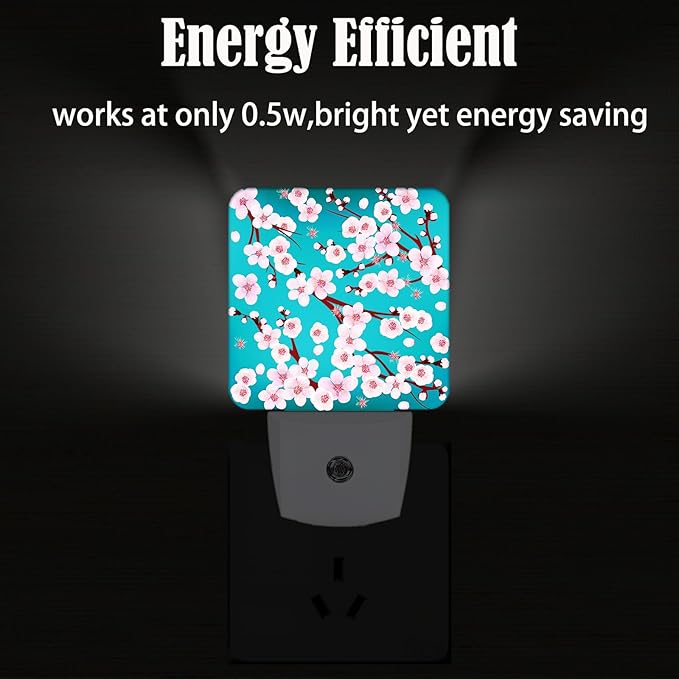 Cherry Blossom Night Light,Plug Into Wall Decor for Stairway,Hallway,Kitchen,Dusk to Dawn Sensor Nightlights for Boys/Girls/Women/Men Room Gifts