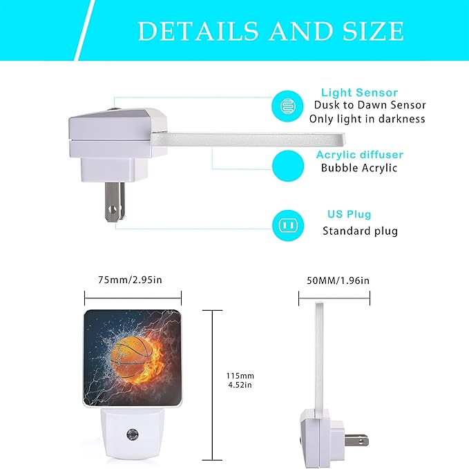 Basketball Night Light,Fire and Water Basketball Night Lights Plug into Wall for Boys Girls, Led Lights for Stairway/Hallway/Bedroom 0.5W Nightlight Sleep Friendly