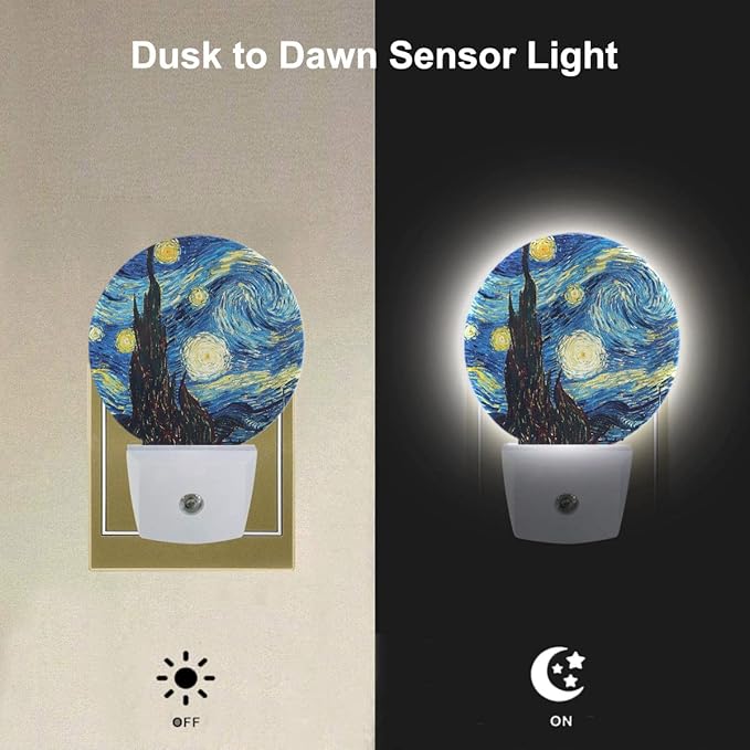 EKOBLA LED Night Light Van Gogh Starry Night, Night Lights Plug into Wall 0.5W Sleep Friendly for Men Women Boys Girls, Auto Sensor Nightlight for Stairway/Hallway/Bedroom