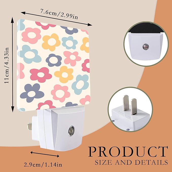 Vintage Groovy Flowers Night Light with Dusk to Dawn Sensor for Kid Girls Boys Women Men Room Decor, Hallway, Kitchen, Bathroom, Nursery, Stairs