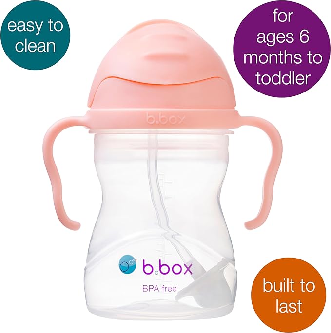 b.box Sippy Cup with Weighted Straw. Drink from any Angle, Leak Proof, Spill Proof, Easy Grip. BPA Free, Dishwasher Safe. For Babies 6m+ to Toddlers (Tutti Fruitti, 8oz)