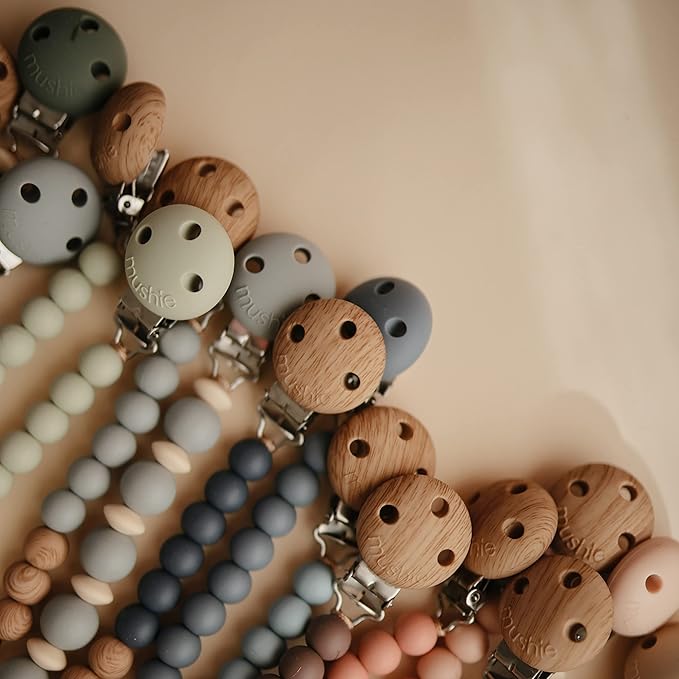 mushie 100% Silicone Baby Pacifier Clip BPA Free | Eva (Iron)