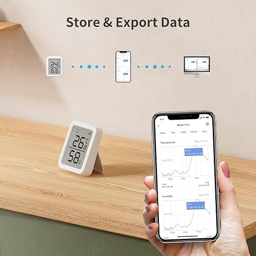 SwitchBot Thermometer Hygrometer, Bluetooth Indoor Humidity Meter and Temperature Sensor with App Control, Large LCD Display, Notification Alerts, Data Storage Export, Remote Monitor for Home (2 Pack)