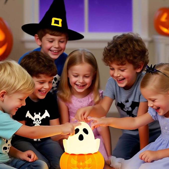 LED Pumpkin Ghost Night Light for Kids, Cute Lamp Gift 7 Colors NightLight, Silicone Rechargeable Bedroom Touch Pumpkin Lamps, Kawaii Room Decoration Bedside Lamp for Kids Girls Boys