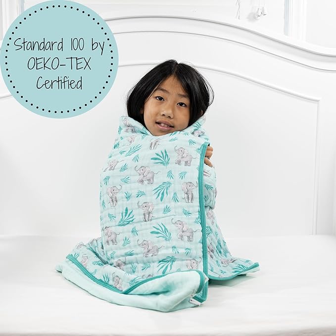 LollyBanks Muslin Baby Blanket 100% Organic Cotton, Muslin Quilt Lightweight, 6 Layers Soft Blanket Neutral, 47"x 47" Toddler Blankets for Girls and Boys, Nursery Receiving Blankets (Elephant Print)
