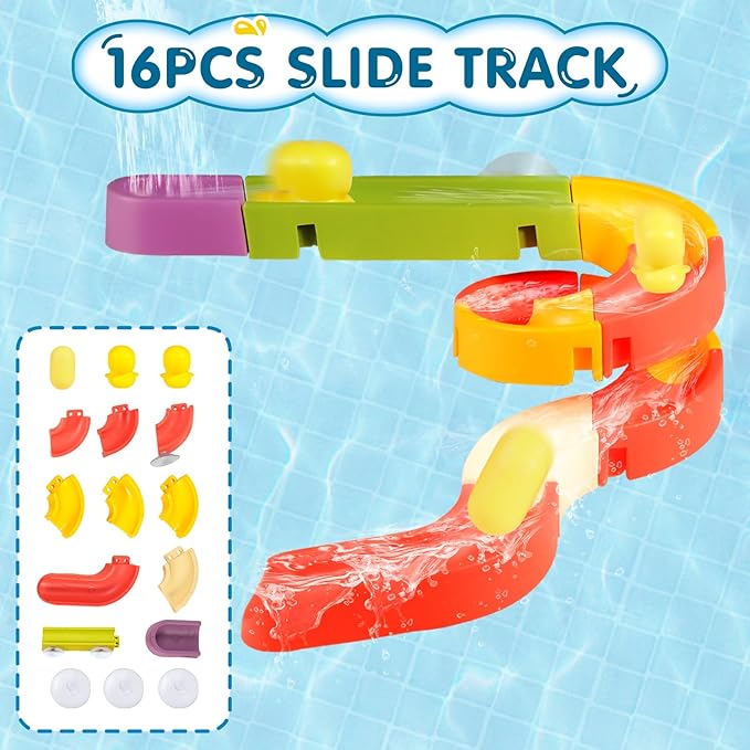 Bath Toys for Kids Ages 3-5, Bathtub Toy with Slide Track and Shower Head, Fishing Floating Toy with No Hole Dinosaur, Bathtub Toys for Kids Ages 4-8