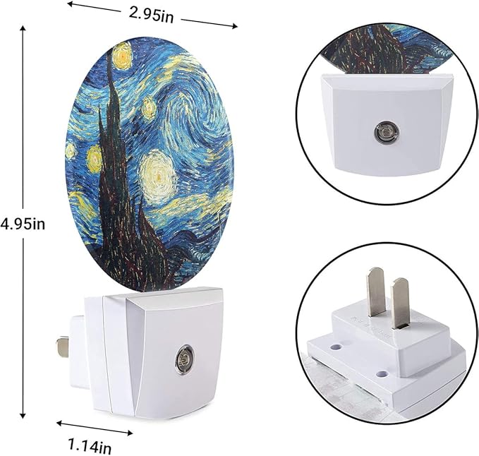 EKOBLA LED Night Light Van Gogh Starry Night, Night Lights Plug into Wall 0.5W Sleep Friendly for Men Women Boys Girls, Auto Sensor Nightlight for Stairway/Hallway/Bedroom